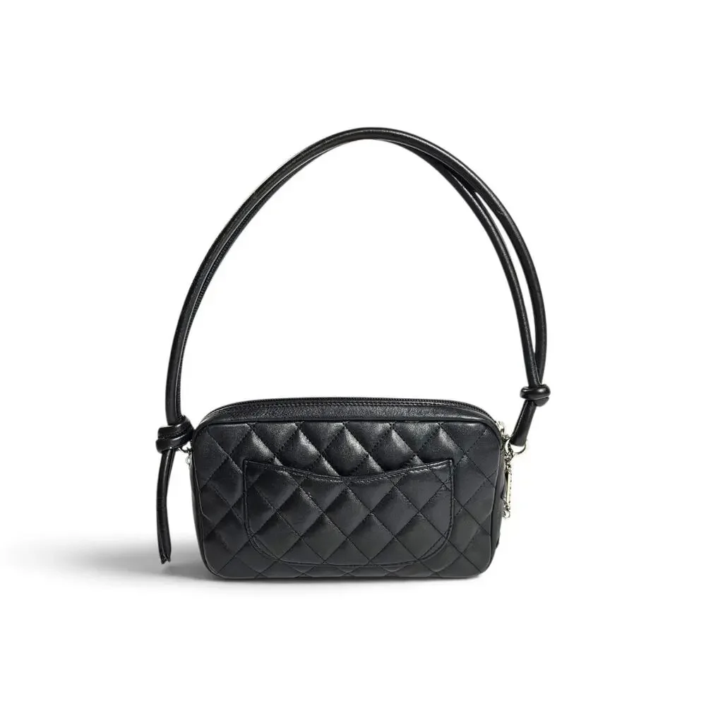 Vintage Chanel Cambon Pochette Black Leather Shoulder Bag